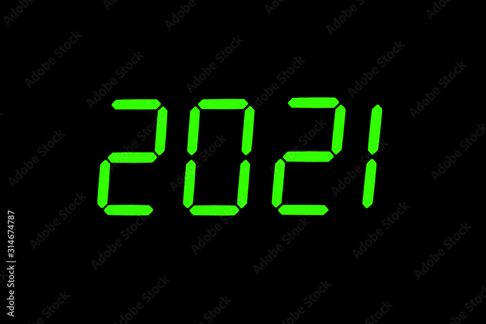 The dial of the electronic clock which shows the year 2021 The dial of the electronic clock which shows the year 2021