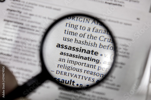 The word or phrase assassinate in a dictionary.