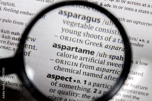 The word or phrase aspartame in a dictionary. photo