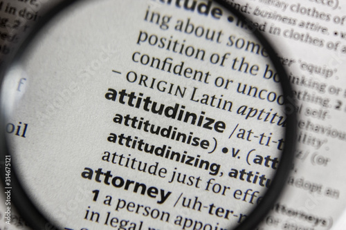 The word or phrase attitudinize in a dictionary. photo