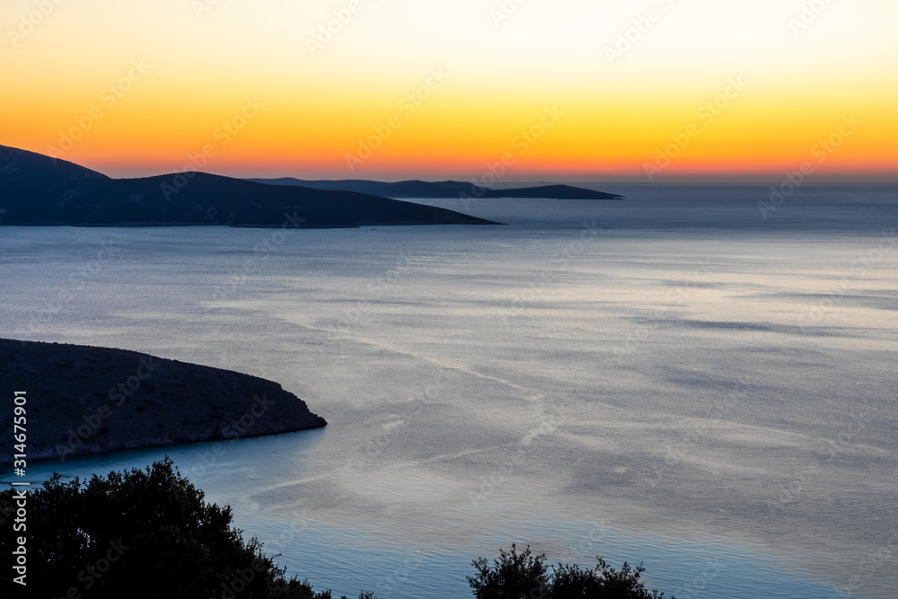 Fototapeta premium sunset seen from village ustrine on the island cres, croatia