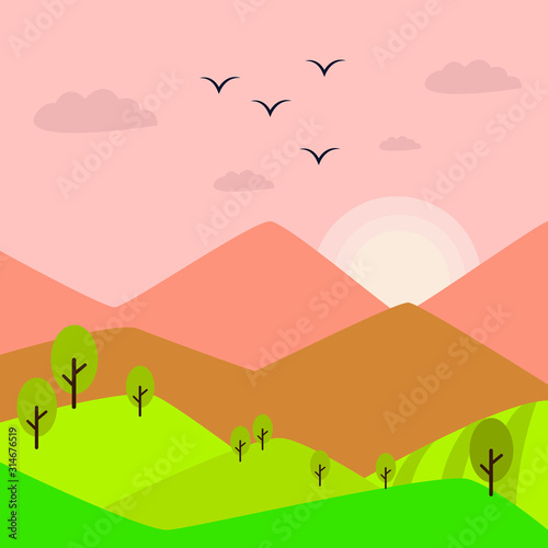 farmland landscape background design. flat design illustration
