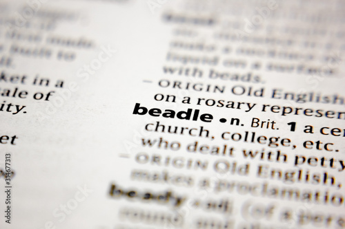 Word or phrase beadle in a dictionary.