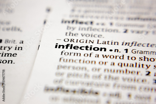 Word or phrase inflection in a dictionary.