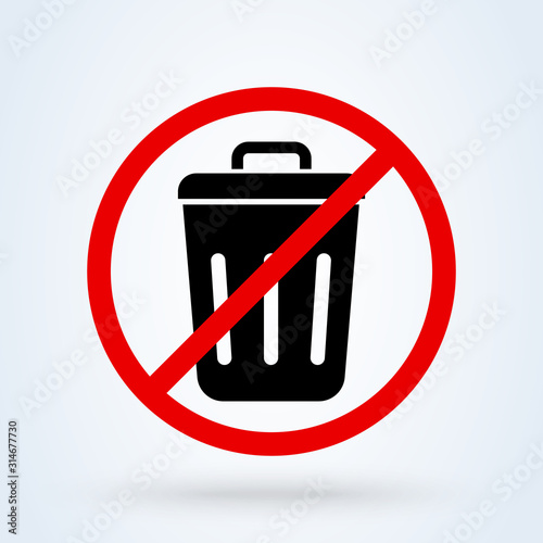 Trash Can, Rubbish Bin forbidden, no. vector modern icon design illustration.