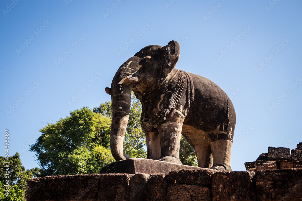 Elephant stone statue in the ruin of Angkor Wat, Cambodia