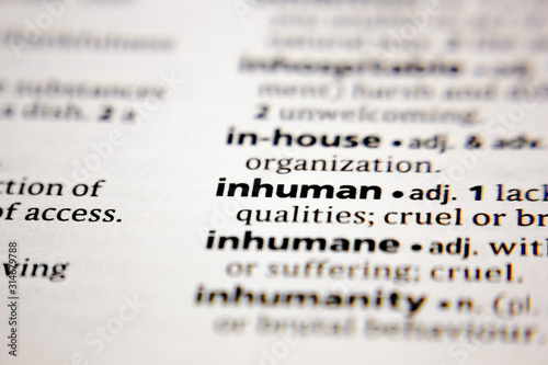 Word or phrase inhuman in a dictionary. photo