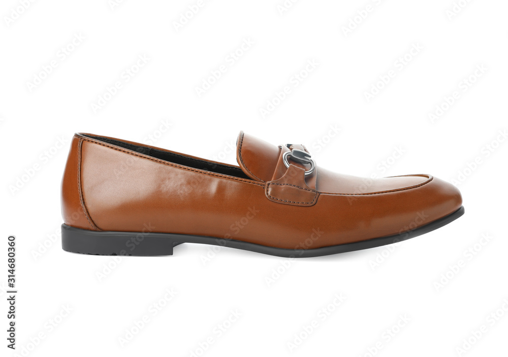 Stylish male shoe isolated on white. Trendy footwear Stylish male shoe isolated on white. Trendy footwear