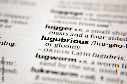 Word or phrase lugubrious in a dictionary.