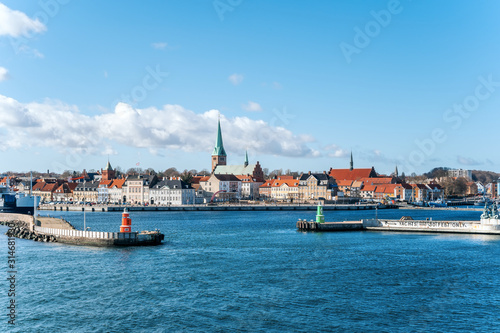 The city of Helsingor in Denmark from across the harbour.