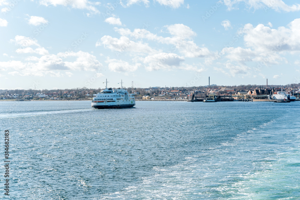 Helsingor - Helsingborg ferry and the Castle of Kronborg in Denmark