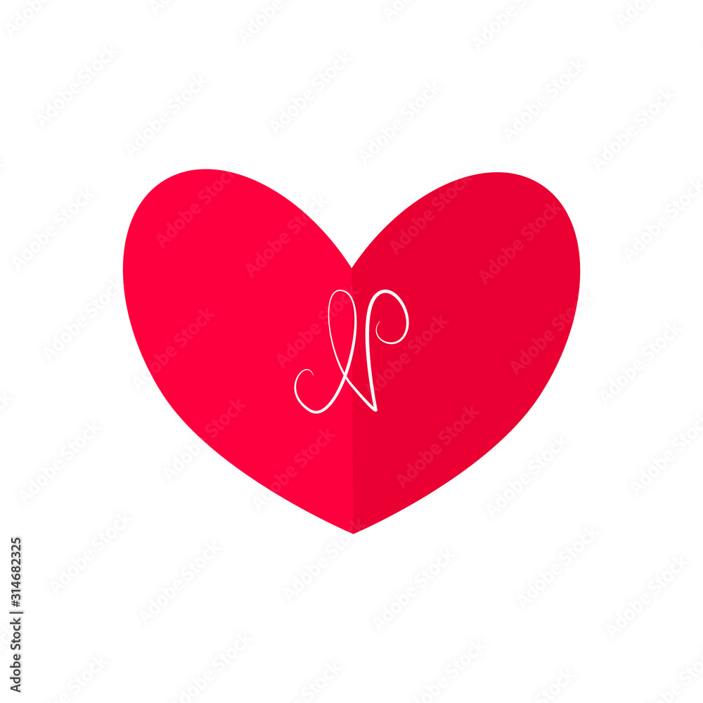 Valentine's day card with calligraphic capital letter N