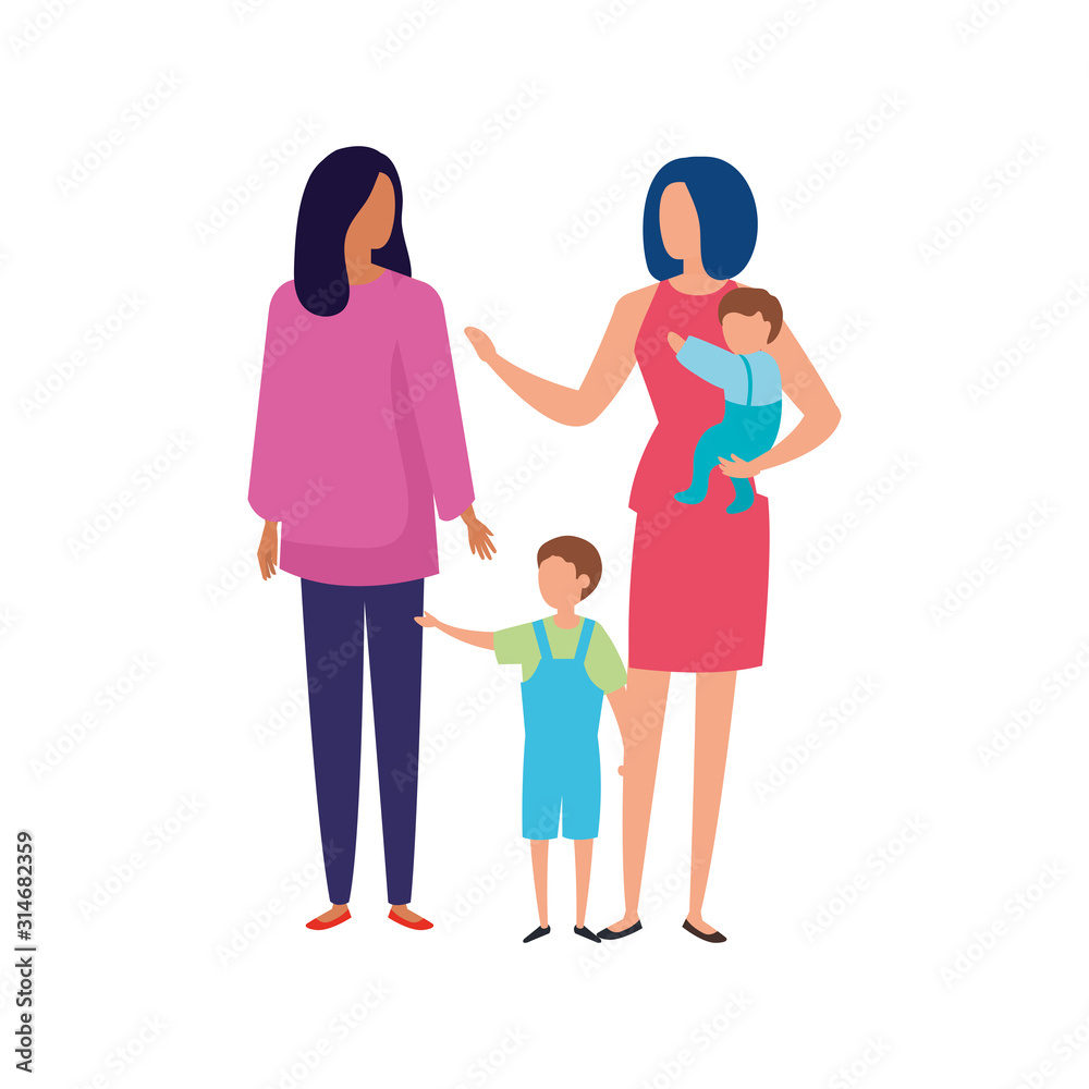 mothers with sons avatar characters vector illustration design
