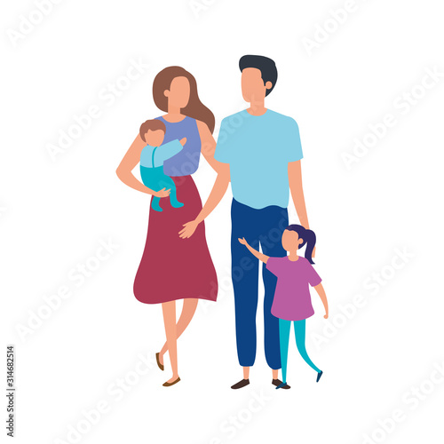 parents with sons avatar characters vector illustration design