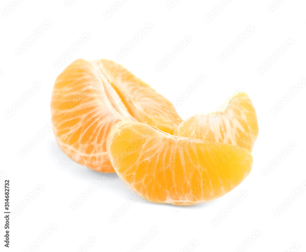 Fresh juicy tangerine segments isolated on white Fresh juicy tangerine segments isolated on white