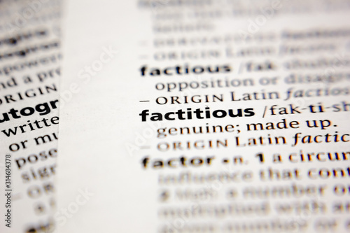 Word or phrase factitious in a dictionary. photo