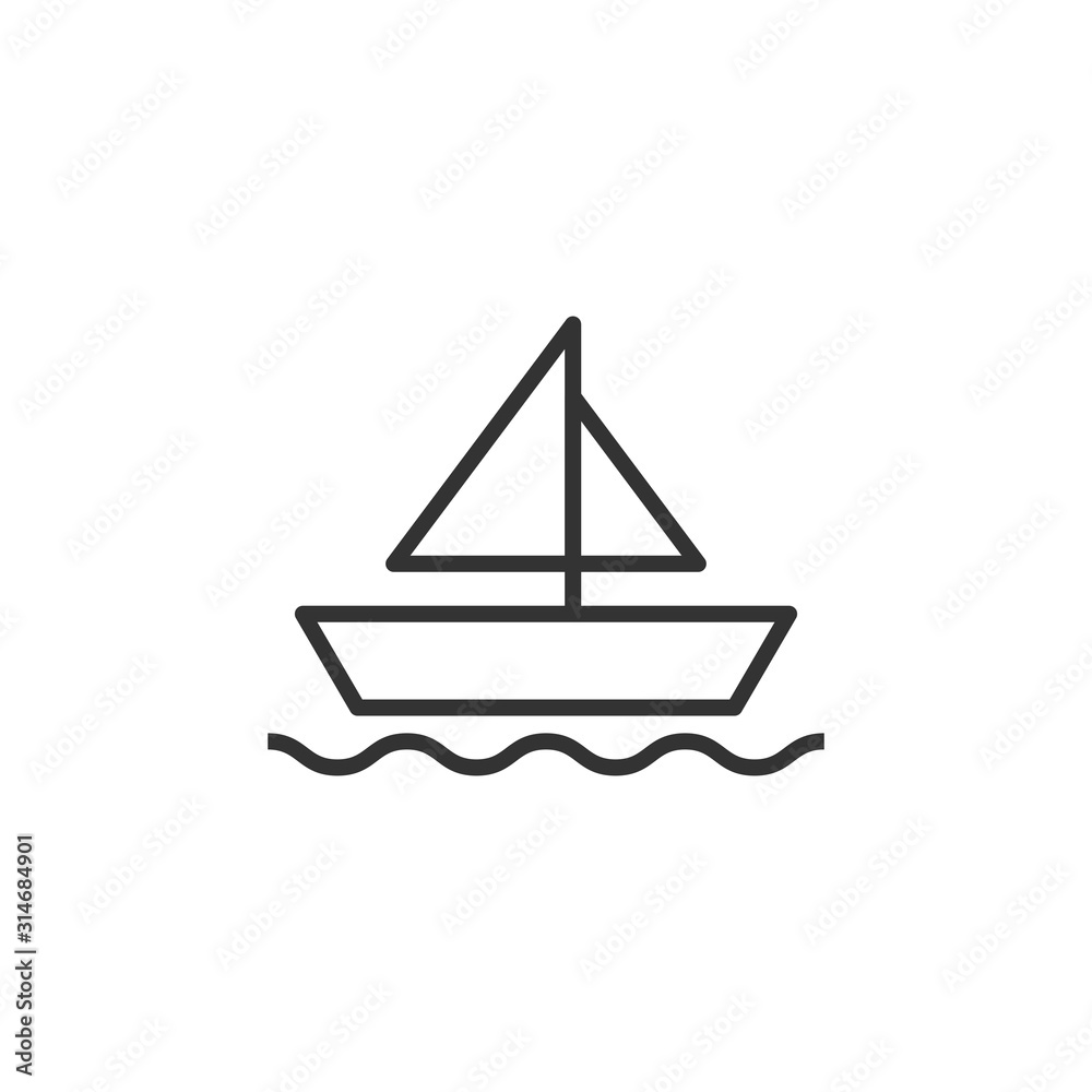 Tourism ship icon in flat style. Fishing boat vector illustration on white isolated background. Tanker destination business concept.