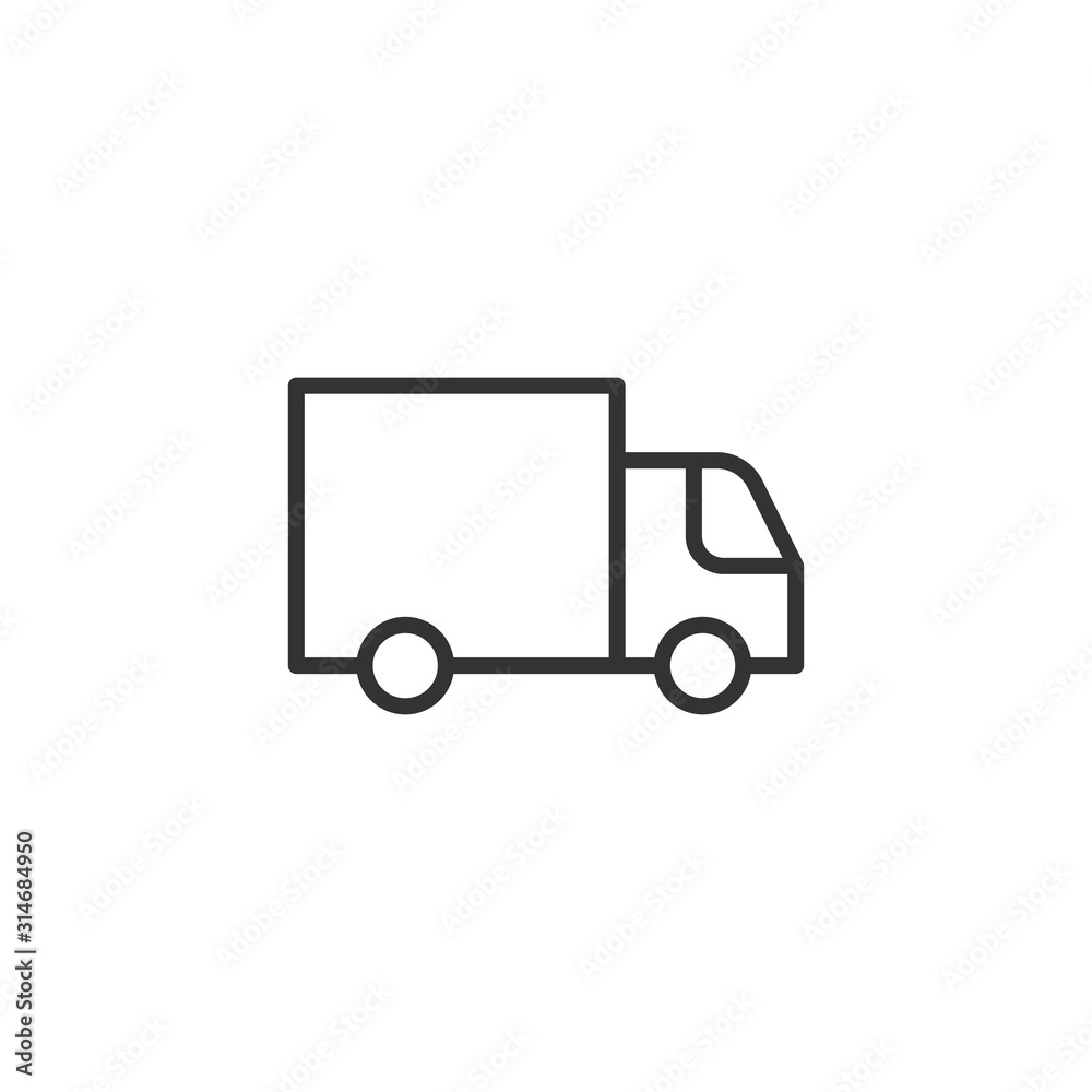 Delivery truck icon in flat style. Van vector illustration on white isolated background. Cargo car business concept.