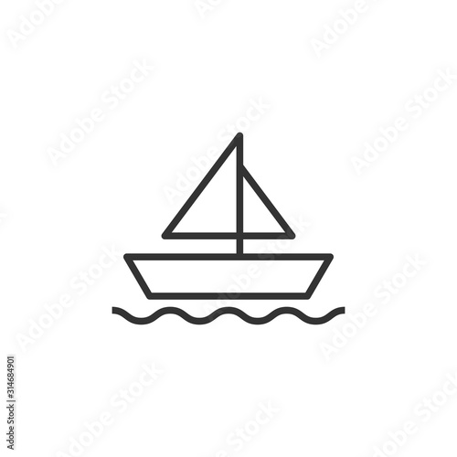 Tourism ship icon in flat style. Fishing boat vector illustration on white isolated background. Tanker destination business concept.