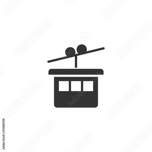 Cable car icon in flat style. Elevator cabin vector illustration on white isolated background. Cableway business concept.