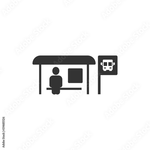 Bus station icon in flat style. Auto stop vector illustration on white isolated background. Autobus vehicle business concept.