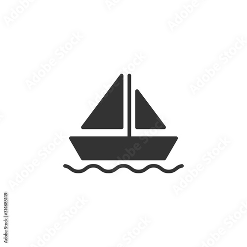 Tourism ship icon in flat style. Fishing boat vector illustration on white isolated background. Tanker destination business concept.