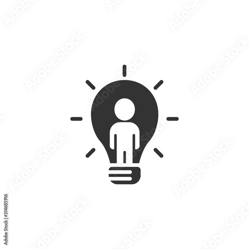 People with bulb icon in flat style. idea vector collection illustration on white isolated background. Brain mind business concept.