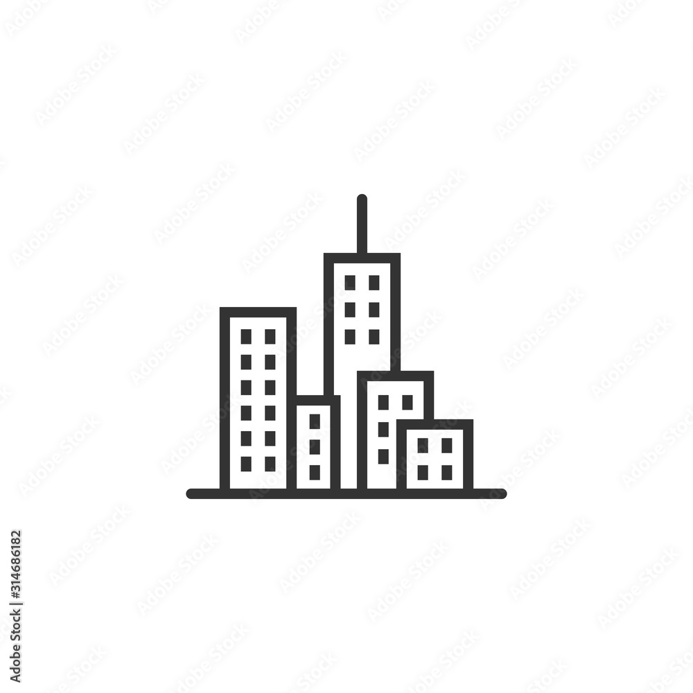 Building icon in flat style. Town skyscraper apartment vector illustration on white isolated background. City tower business concept.