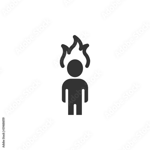 People with flame head icon in flat style. Stress expression vector illustration on white isolated background. Health problem business concept.