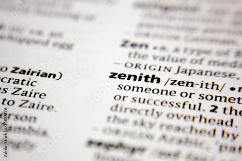 Word or phrase zenith in a dictionary.