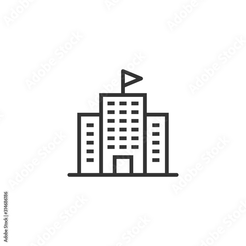 Building icon in flat style. Town skyscraper apartment vector illustration on white isolated background. City tower business concept.