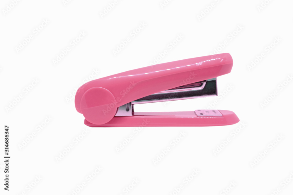 Pink stapler isolated on a white background with clipping path.