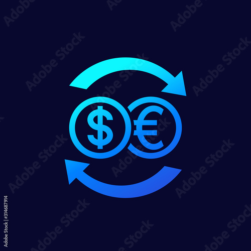 dollar to euro exchange vector icon