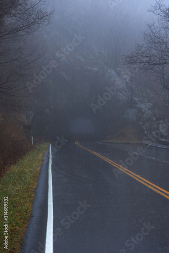 Tunnel at Mary's Rock in Shenandoah National Park on cold, rainy January day.