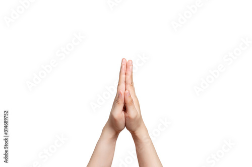 Human hand Praying Isolated on white background with clipping path.