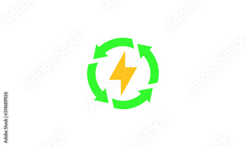 Modern abstract Power recycle logo. This logo icon incorporate with round recycle arrow and electric icon in the creative way.