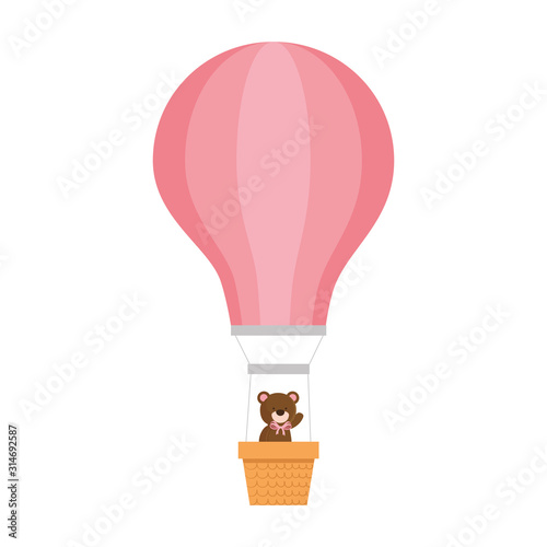 cute teddy bear in balloon air hot travel vector illustration design