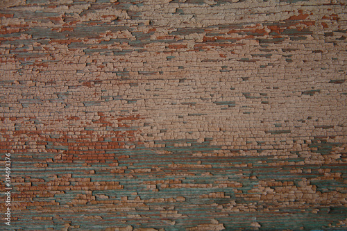background texture of old natural wooden boards with old multicolor paint with scuffs. Vintage background  pattern  banner.