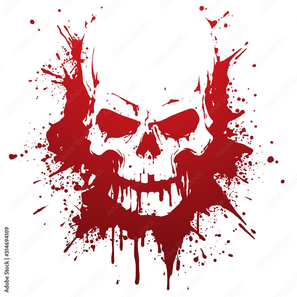 Skull in blood stains illustration - obrazy, fototapety, plakaty 