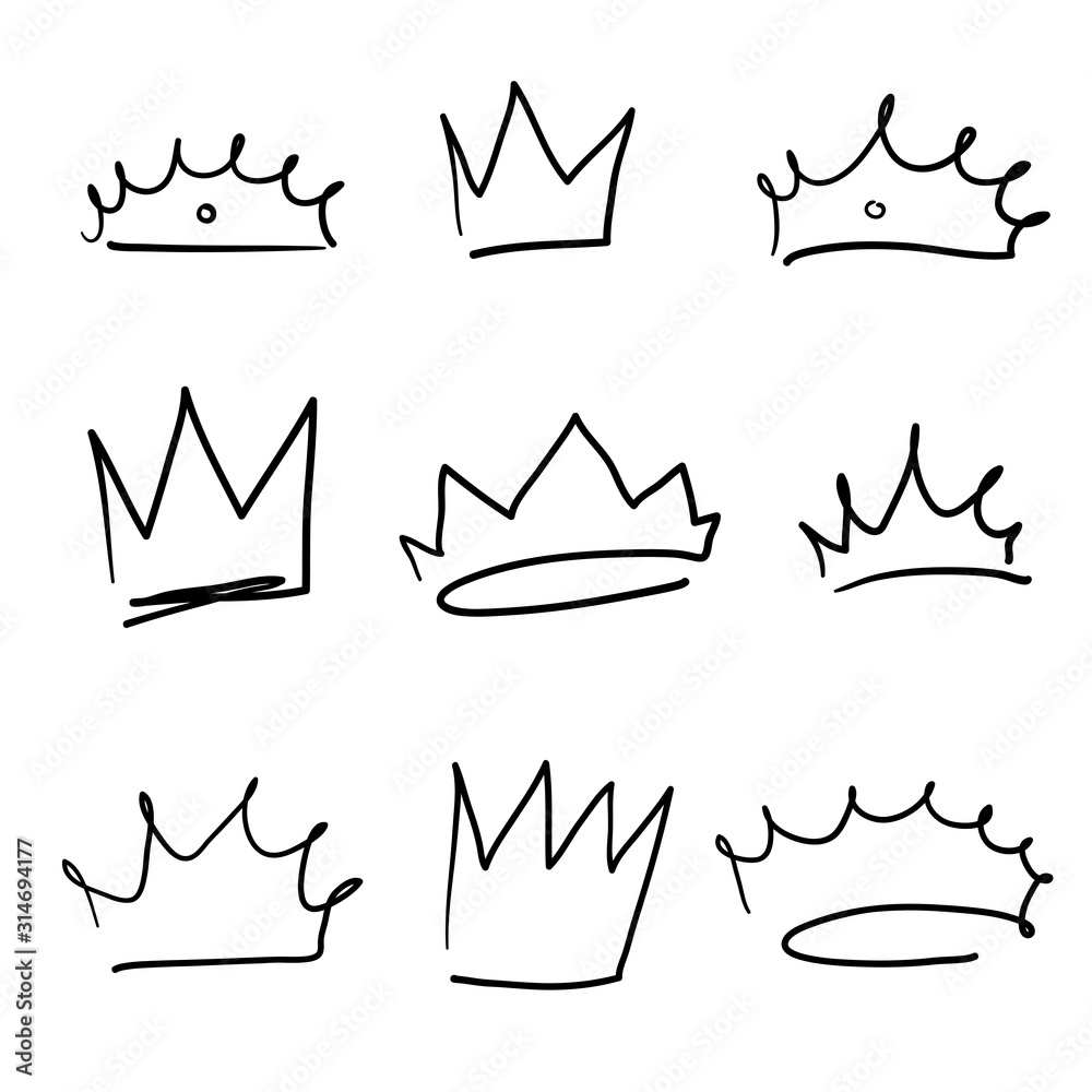 Fototapeta premium Doodle hand drawn crown Queen royal princess logo graffiti icon with cartoon style isolated background