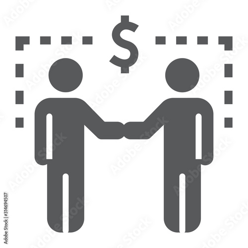 Business relationship glyph icon, business and handshake, two people shaking hands sign, vector graphics, a solid pattern on a white background, eps 10.