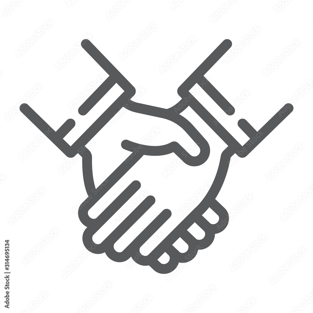 Handshake line icon, business and deal, partnership sign, vector graphics, a linear pattern on a white background, eps 10. Handshake line icon, business and deal, partnership sign, vector graphics, a linear pattern on a white background, eps 10.