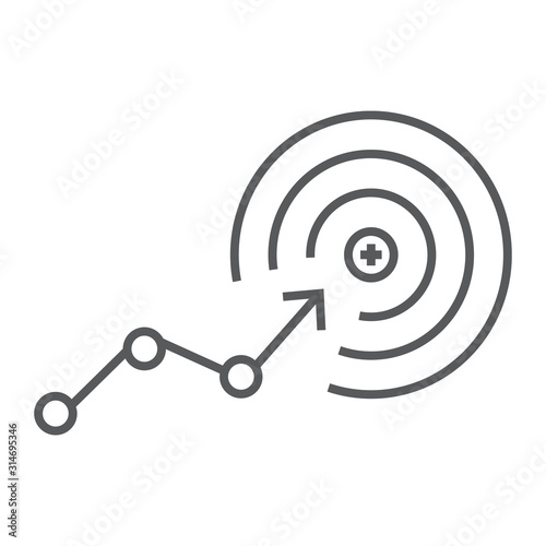 Goal thin line icon, business and success, aim sign, vector graphics, a linear pattern on a white background, eps 10.