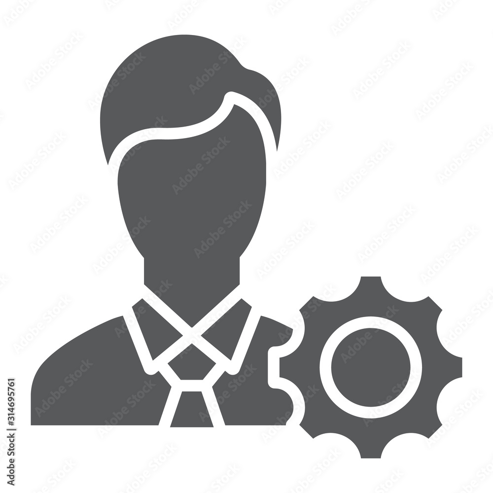 Business ethics glyph icon, business and moral, man with cogwheel sign, vector graphics, a solid pattern on a white background, eps 10.