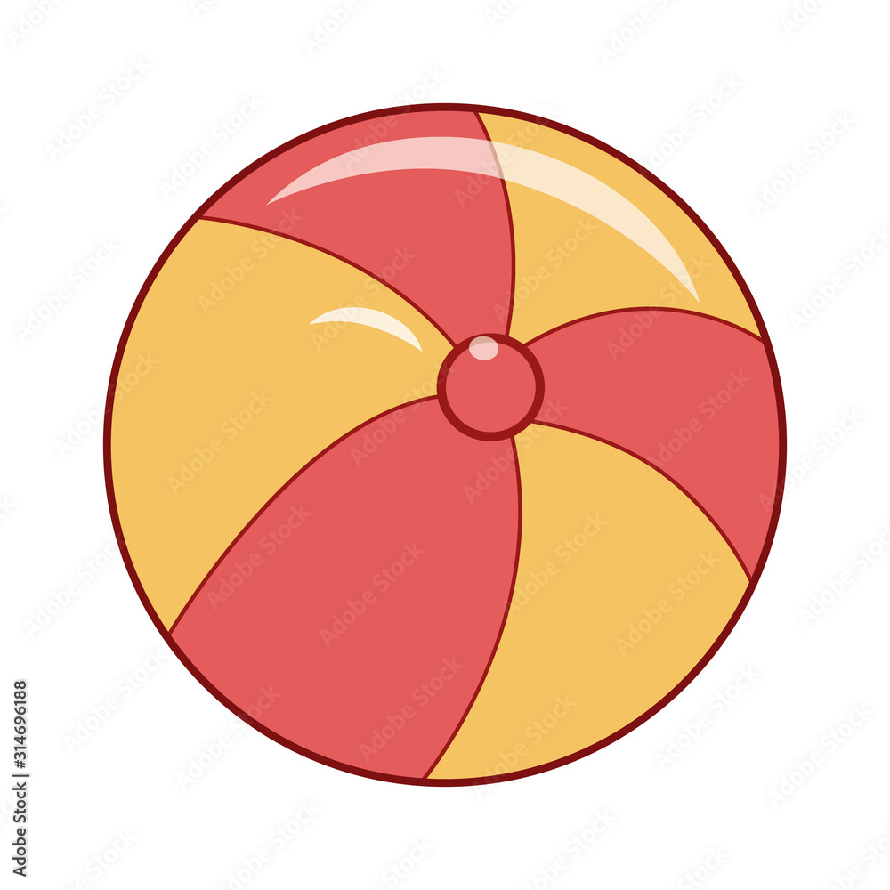 Cute cartoon ball vector illustration. Red and yellow ball on isolated white background. Hand-drawn design. 