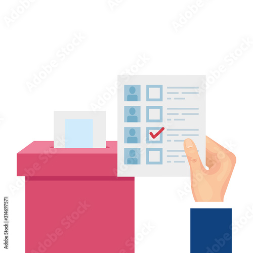 hand with ballot box carton isolated icon vector illustration design