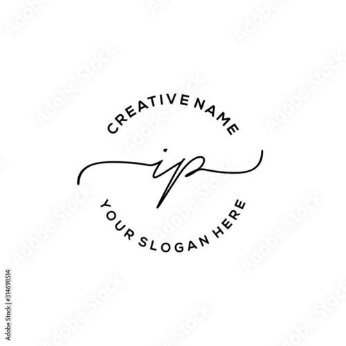 Initial letter IP Signature handwriting Logo Vector