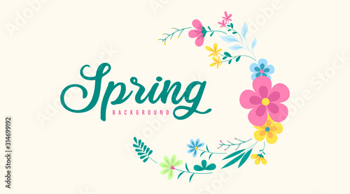 Spring background illustration vector. Flowers of spring background