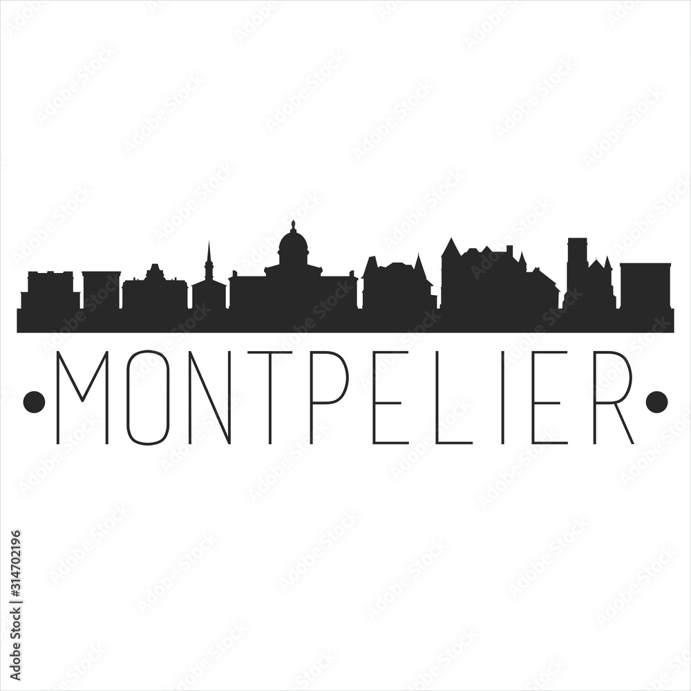 Montpelier Vermont. City Skyline. Silhouette City. Design Vector. Famous Monuments.