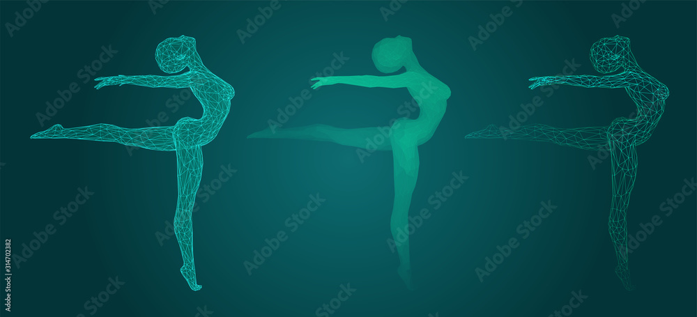 vector set of female figures in dance poses on the background